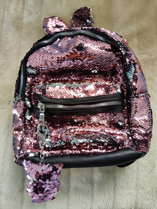 Rucsac Dama cu 2 Compartimente si Aplicatii Paiete Roz
