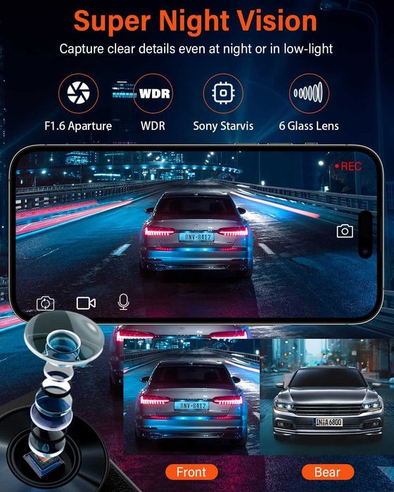 4K видеорегистратор за автомобили отпред и отзад, WiFi, GPS, 64GB SD