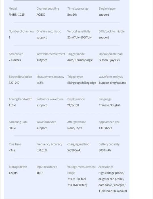 Osciloscop portabil 110MHz FNIRSI 1C15