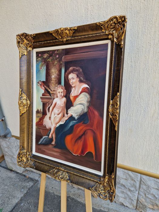 Уникална антикварна белгийска авторска картина масло върху платно