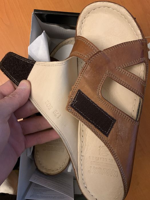 Чисто нови италиански Vero Cuoio 8 1/2 ;кожени дамски чехли с лепка 38