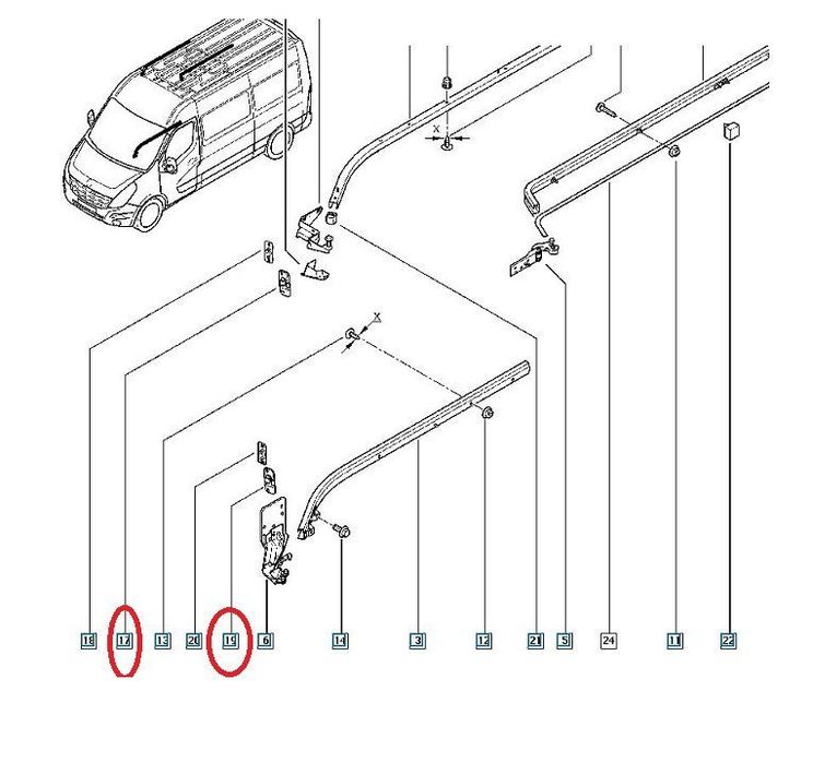 Bolt usa culisanta Nissan NV400, 11.2010-; Opel Movano, 01.2010-; Renault Master, 01.2010-2018, partea dreapta, Ghidaj usa