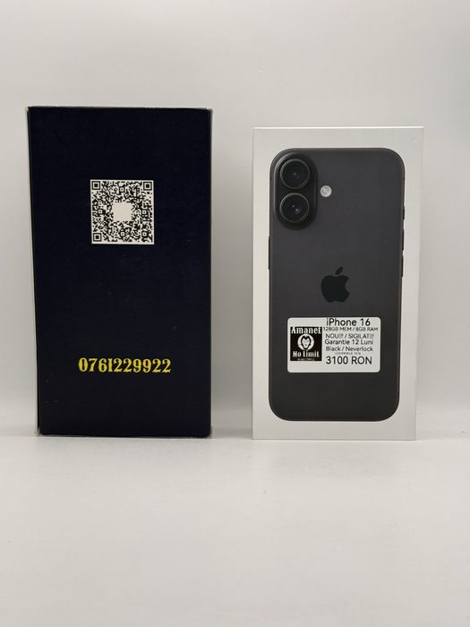 iPhone 16 128GB Black NOU!!! / SIGILAT Garantie 12 Luni ,AMANET NO LIMIT