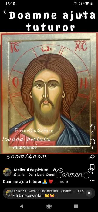 Iisus Hristos  50cm/40cm icoana pictata manual pe lemn de tei