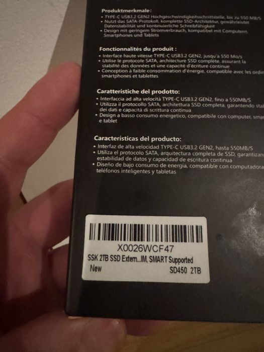 Ssd extern date  SSK SD450 2TB 550mb/s nou stocare date poze filme