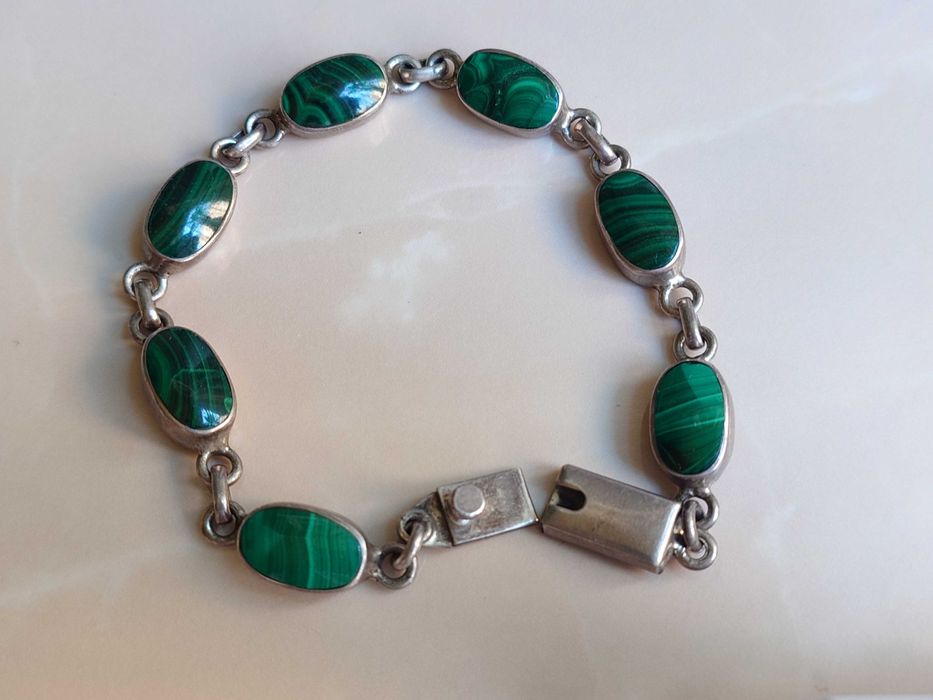 Bratara superba Taxco Mexic . Argint cu piatra Malahit