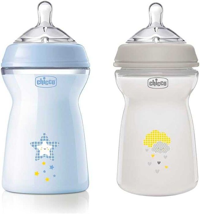 Chicco NaturalFeeling – кърма против колики, 6+ мсек, 330 мл, биберон без силикон, бърз поток, комплект от 2 бр.