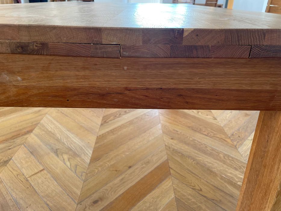 Masă dining stejar masiv extensibilă 160→240 cm – stare bună