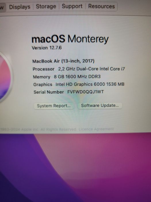 Macbook air (13-inch,2017) procesor intel core i7