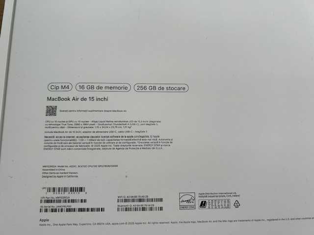 Лаптоп Apple MacBook Air 15", Apple M4, 10 CPU и 10 GPU ядра, 16 GB RAM, 256 GB, Silver