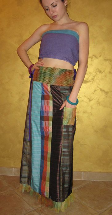 Handmade дълга бохо пачуърк пола/Единствен брой