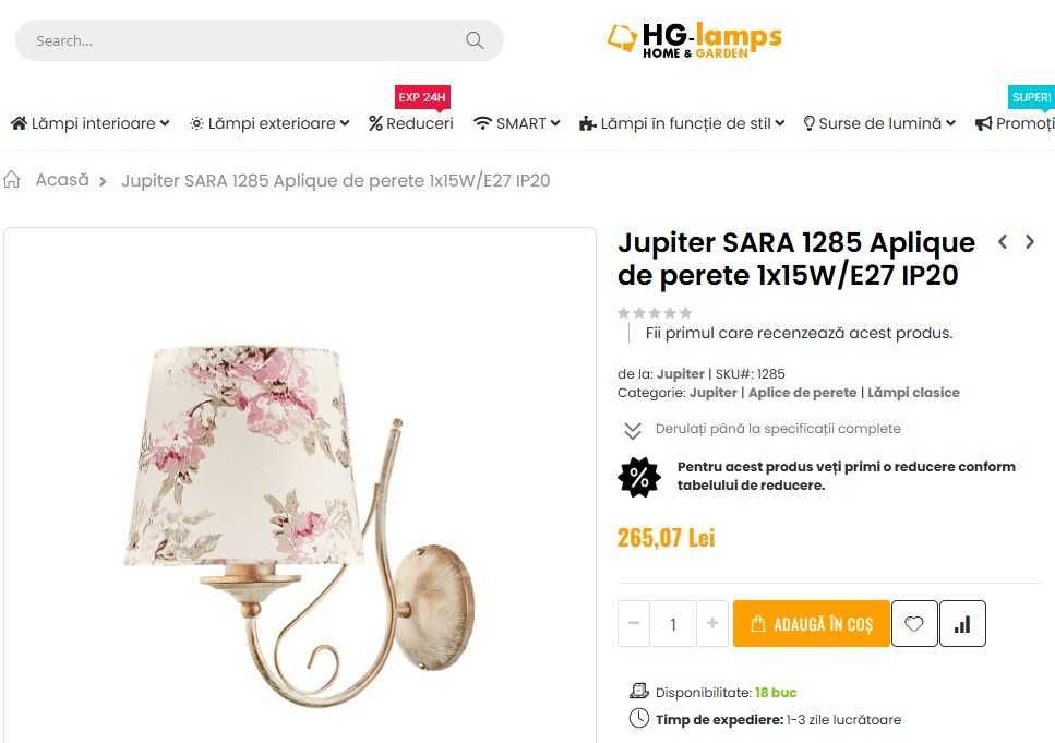 Lampa suspendata/lustra si 2 veioze perete-Jupiter Sara