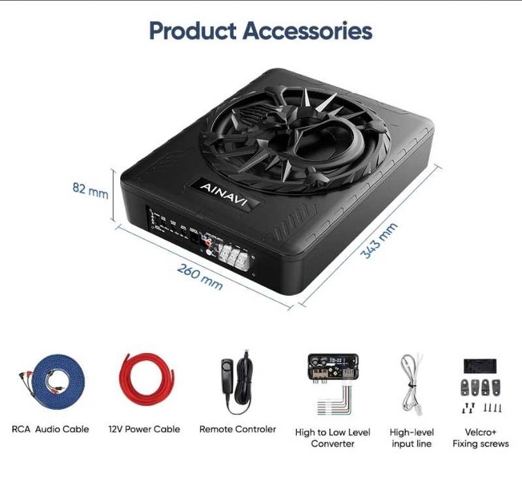 Компактен 10” автомобилен 800W(peak) активен субуфер