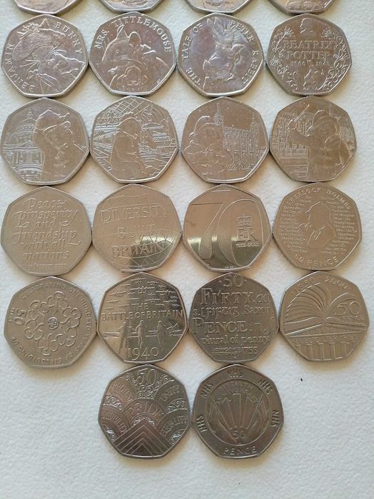 Английски Монети 50p Английски Пенс. Колекция от Най-Редките, Юбилейни и Скъпи 50 Пенса