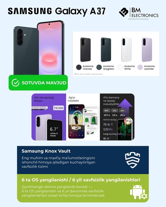 Samsung A37 5G 2026 Naqt va Nasiyaga