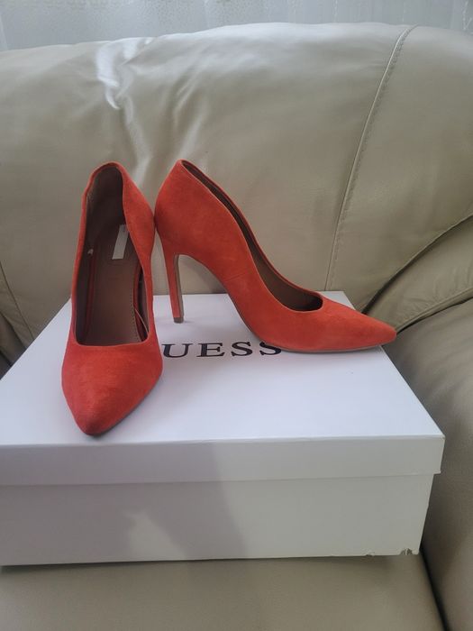 Pantofi H&M piele intoarsa, portocaliu, marimea 39