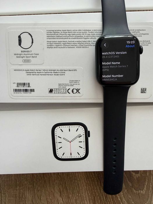 Apple Watch Series 7 GPS, 45mm Midnight – Full Box, Ca nou (Fără zgârieturi)