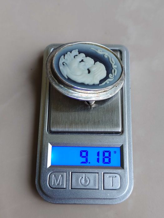 Broșă vintage din argint 925 cu camee „Mamă & copil”