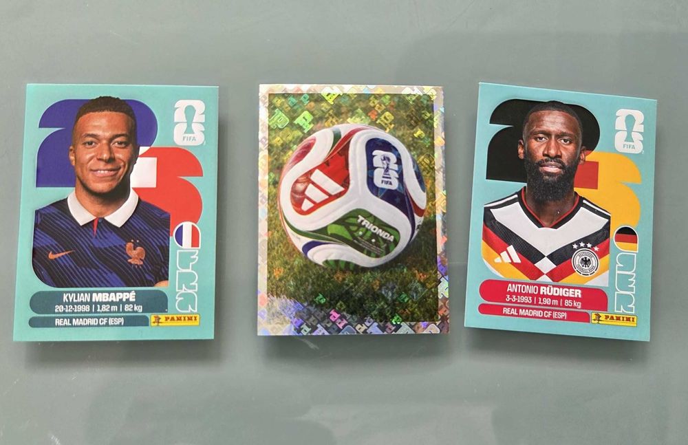 Kylian Mbappé + Rudiger + Official Trionda Soccer Ball Panini FIFA World Cup 2026 стикери – нови, mint