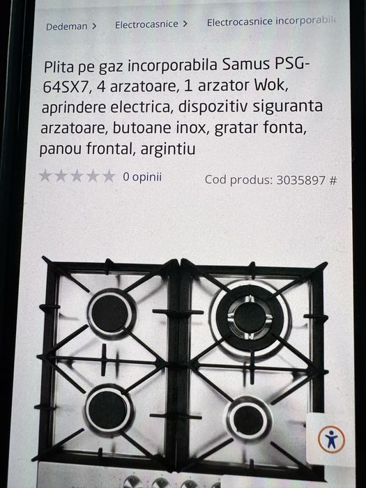 Plita incorporabilă pe gaz Samus