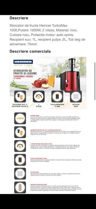 Vand storcator de fructe Heinner