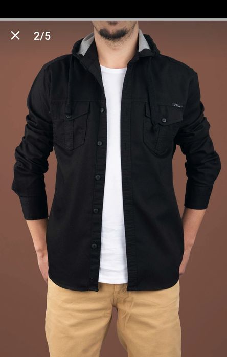 Cămașă Noua De Blugi Cu Glugă Slim Fit Bărbați Bumbac 100% Reducere