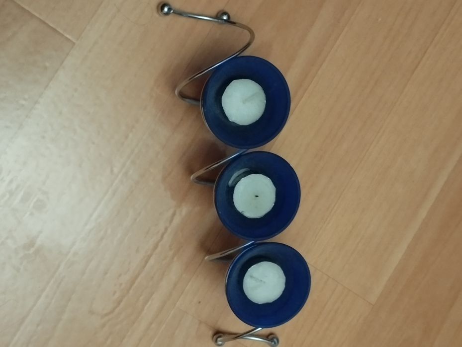 Подсвечник синий, тройной,веера