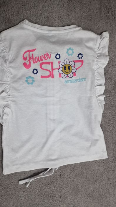 Tricou alb fete 7-8  ani – cu volănașe și șnur reglabil