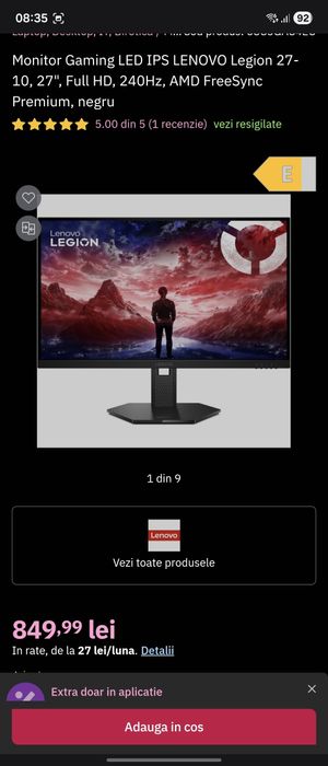Monitor Gaming 240Hz Lenovo Legion nou