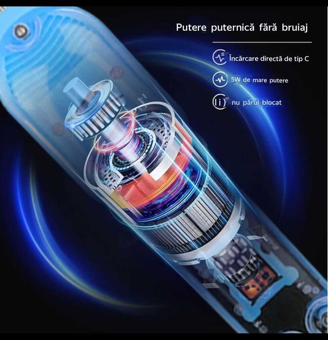 Aparat de tuns, transparent,lame otel inoxidabil, bat Li-Ion