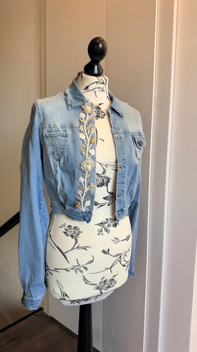 Geaca de blugi denim / S / dantela ștrasuri mărgele / impecabila