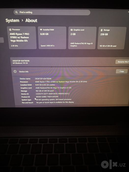 HP EliteBook 745 G6 / Ryzen 7 PRO / 8GB RAM / 256GB SSD