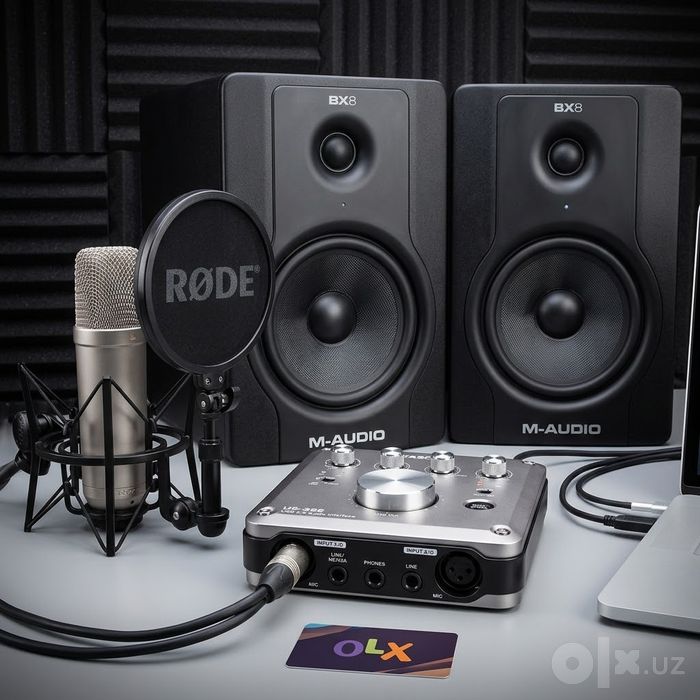 Tayyor Uy Studiyasi Jamlanmasi: M-Audio BX8 + Rode NT-1 + Tascam US-36
