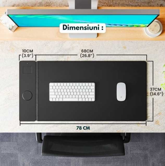 Husa Laptop / Mousepad cu Incarcare dubla Wireless  2x15W Negru | Gri