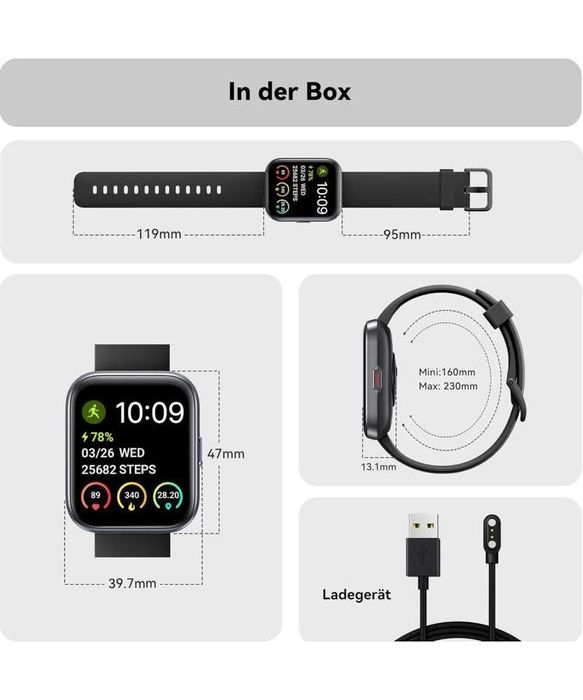 Smartwatch 1.8 inch, roz sau negru, ENOMIR