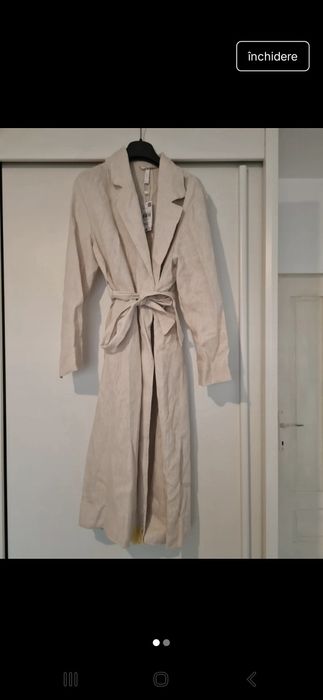 Trenci din in 100% cu rever nou cu eticheta