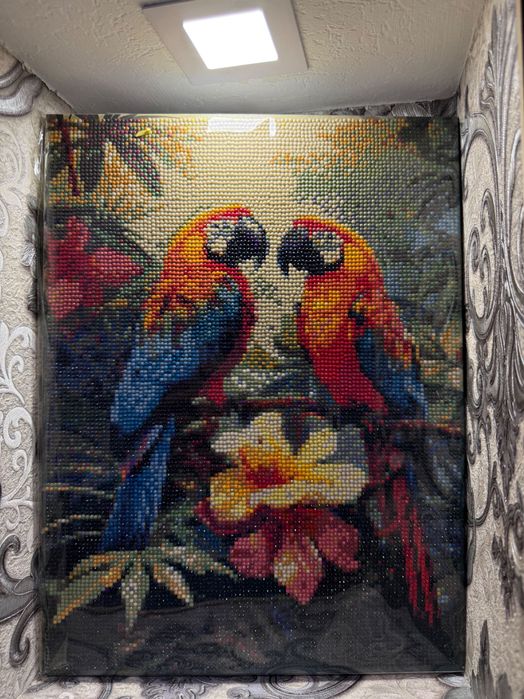 Алмазная мозаика «Попугаи» — ручная работа, 30×40 см