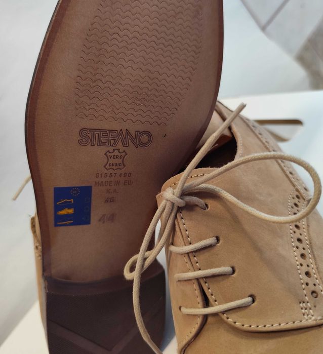 Pantofi derby de lux 44 lucrati manual STEFANO NOI piele naturala nappa camel