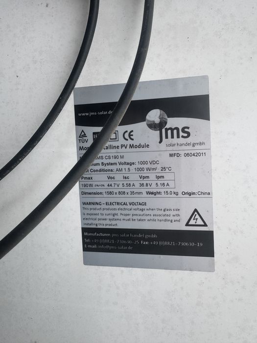 Panouri Fotovoltaice  Monocristaline 190W