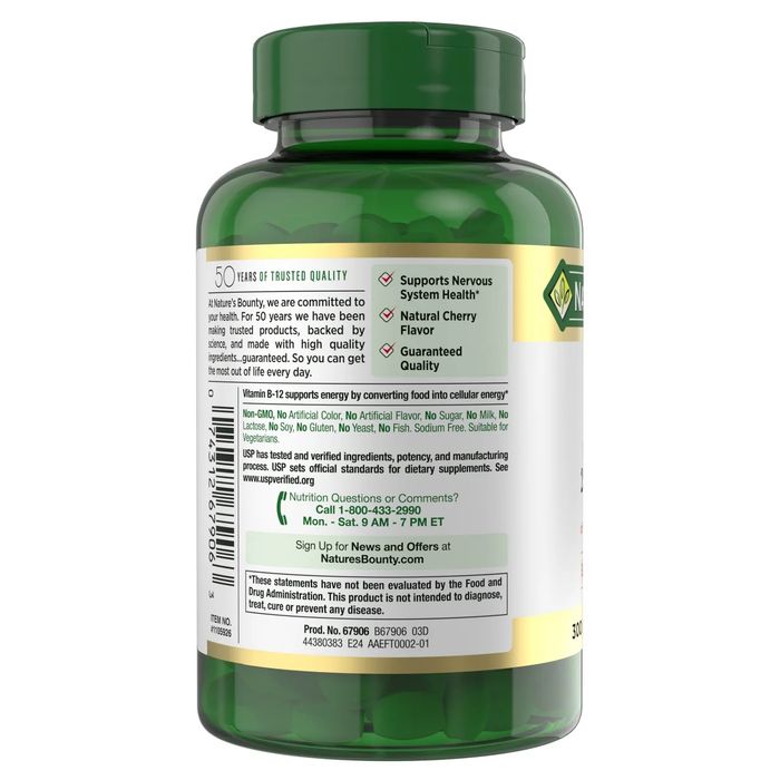 Витамин B-12 Nature's Bounty Vitamin B-12
300 быстрорастворимых таблет