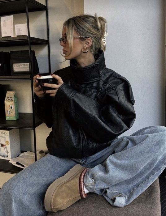 Кожено oversize яке с яка