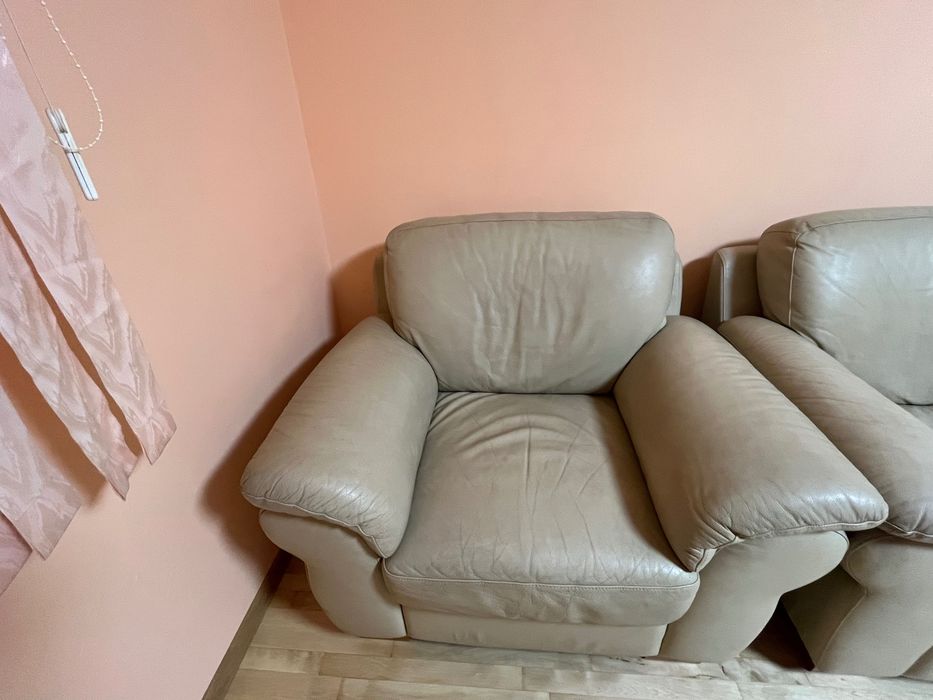 Диван и фотьойл естествена кожа