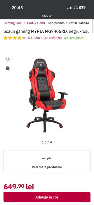 Scaun gaming MYRIA MG7405RD, negru-rosu