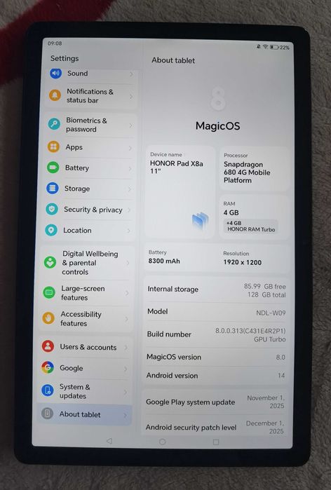 Tableta HONOR Pad X8A 128gb 4gb Gri