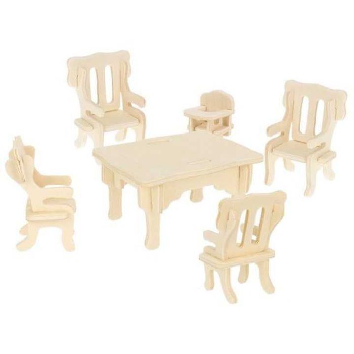 Set mobilier din lemn casa papusi 34 piese miniaturi DIY pt. asamblat
