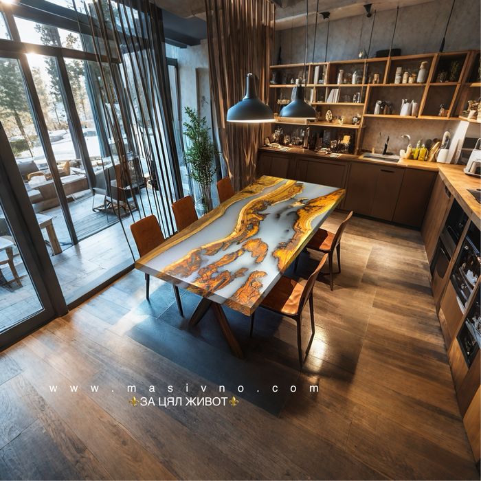 Маса от естествено дърво и епоксидна смола | Холна, трапезна маса