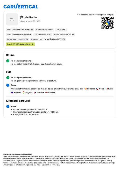 Skoda Kodiaq Laurin&Klement 2020 /2.0 TDI/DSG/LED/Pano/7 locuri/prim proprietar in RO