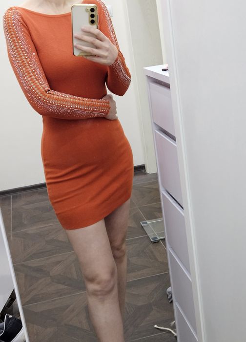 Рокля с дълъг ръкав оранжева S/M