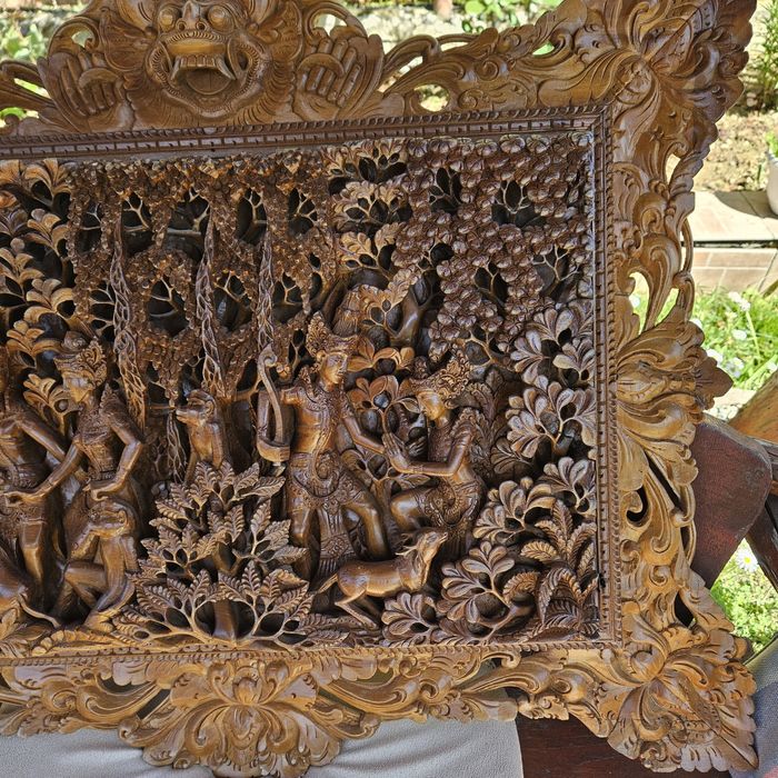 Tablou sculptat in lemn exotic, o piesa autentica de artizanat balinez