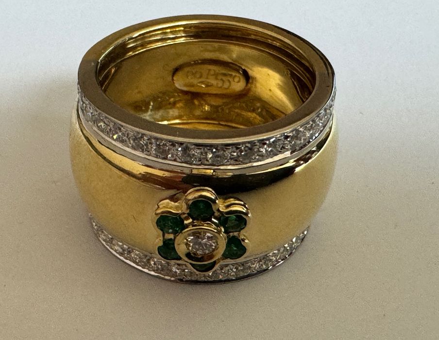 Авангарден 18К Златен Пръстен Leo Pizzo с Диаманти и Изумруди;